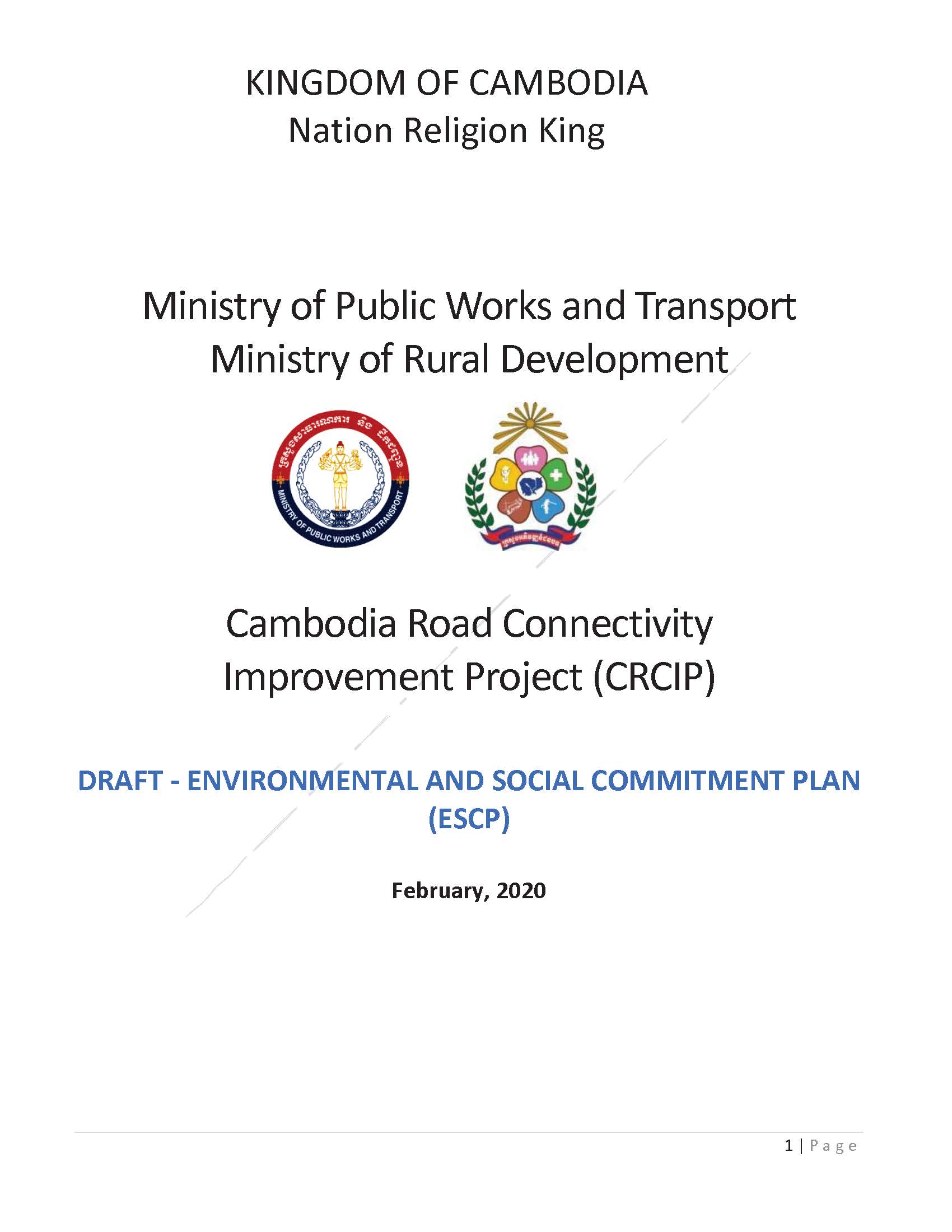 Draft Environmental and Social Commitment Plan (ESCP)